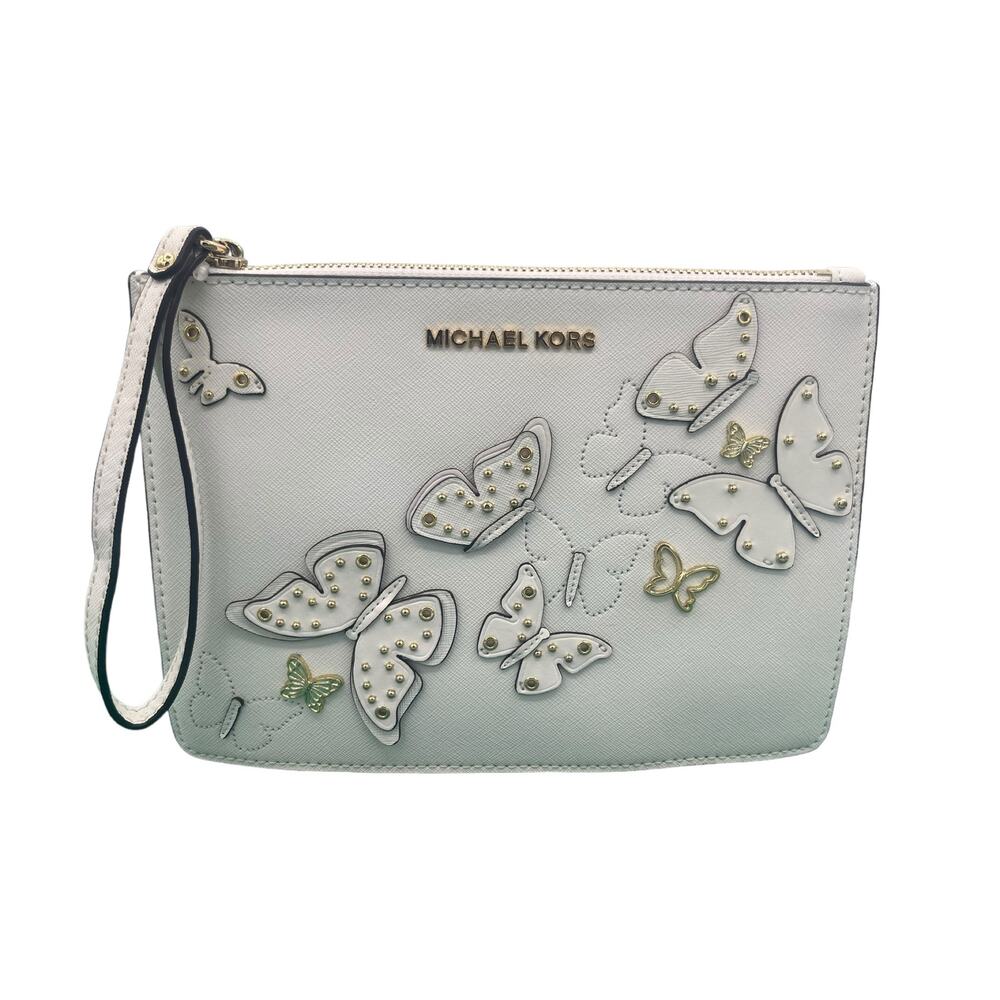 Jet Set Travel Butterflies XL Zip Clutch in Optic White